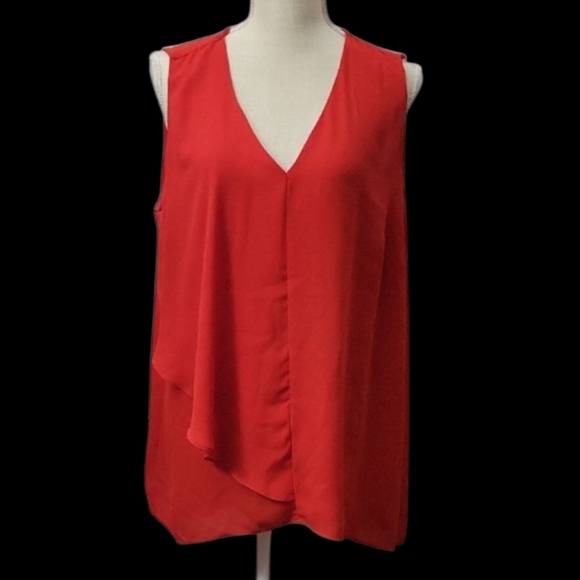 New Directions Red Asymmetrical Sleeveless Blouse - Picture 1 of 4